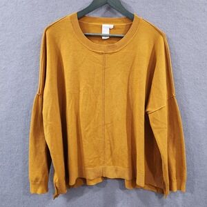 Ady P Oversized Knit Sweater Top Womens XL‎ Mustard Yellow Cropped Hem